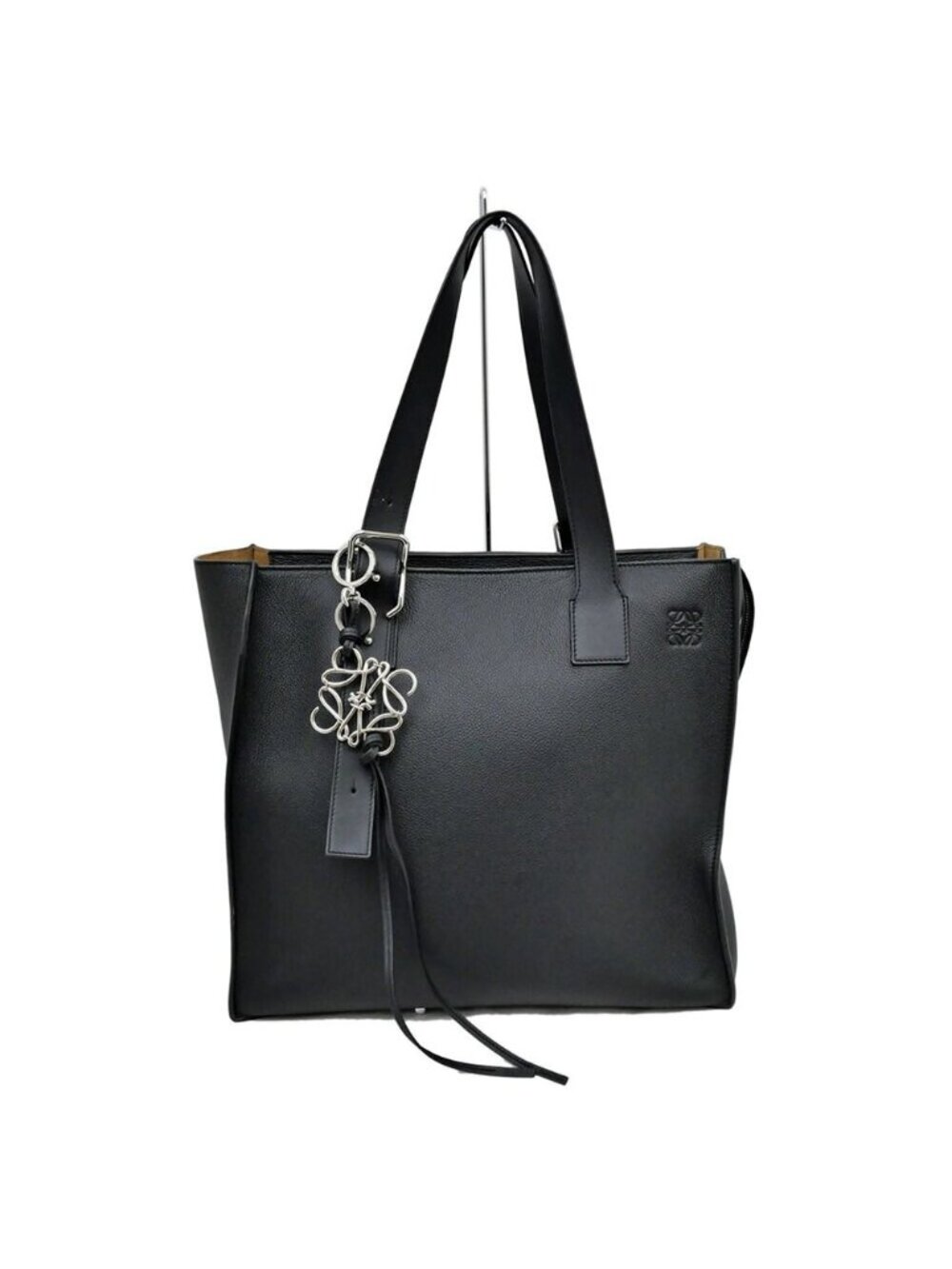Loewe Horizontal Tote Bag Black Silver Anagram Leather with Charm